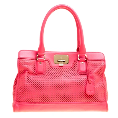 Pre-owned Cole Haan Pink Laser Cut Leather Vintage Valise Novelty Kendra Tote