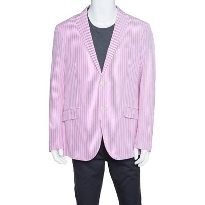 Pre-owned Etro Pink And White Striped Cotton Tailored Blazer L