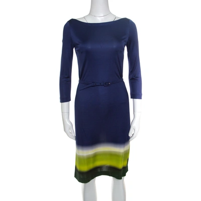 Pre-owned Prada Multicolor Silk Jersey Long Sleeve Belted Dress S