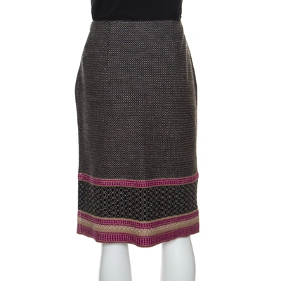 Pre-owned Bottega Veneta Multicolor Patterned Wool Knit Pencil Skirt S