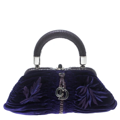 Pre-owned Dior Indigo Blue/lilac Velvet And Snakeskin Top Handle Bag