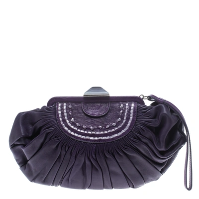 Pre-owned Dior Purple Pleated Leather Frame Clutch