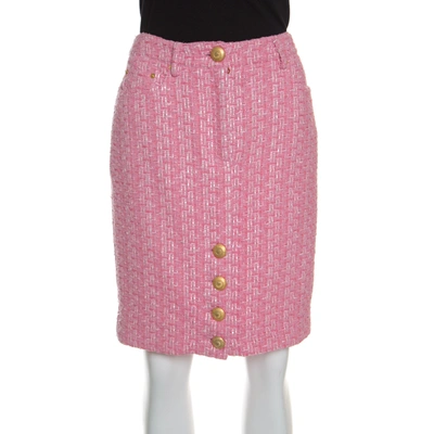 Pre-owned Moschino Couture Pink Raffia And Boucle Tweed Pencil Skirt M