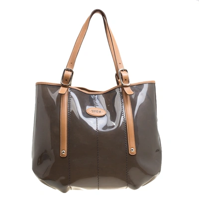 Pre-owned Tod's Black/brown Pvc And Leather Tote In Grey