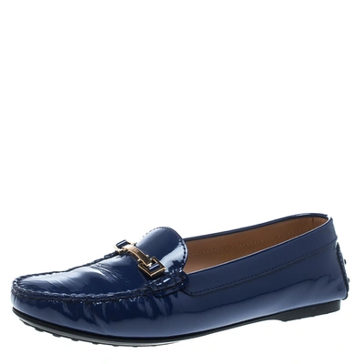 Pre-owned Tod's Blue Patent Leather Horsebit Loafers Size 38.5