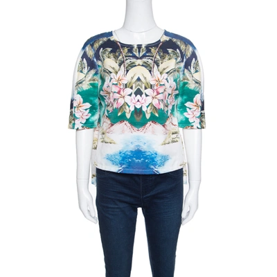 Pre-owned Stella Mccartney Multicolor Hawaiian Print Stretch Cotton Buttoned Back Detail Top M