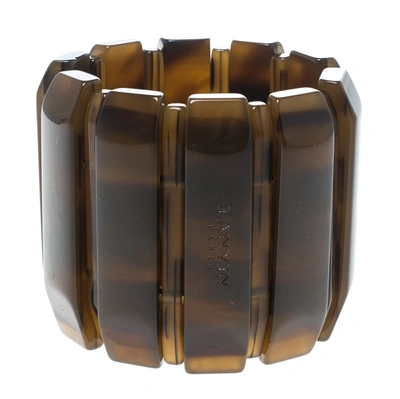 Pre-owned Lanvin Brown Plastic Polyester Elastic Wide Cuff Bracelet