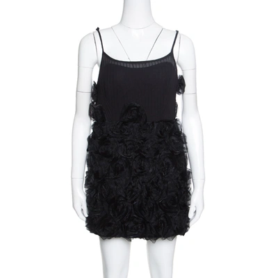 Pre-owned Marc By Marc Jacobs Black Rosette Applique Silk Blend Mini Dress M