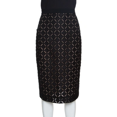 Pre-owned Roland Mouret Black Laser Cut Sitona Pencil Skirt L