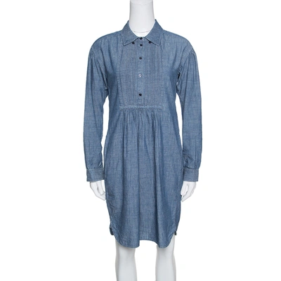 Pre-owned Burberry Brit Indigo Chambray Pintuck Detail Shirt Dress S In Blue