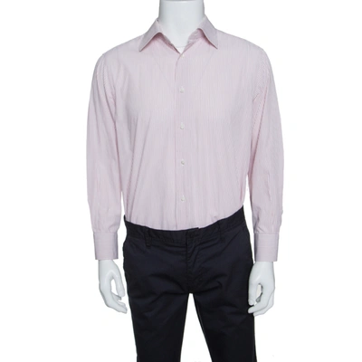 Pre-owned Ermenegildo Zegna White And Pink Striped Cotton Slim Fit Shirt Xxl