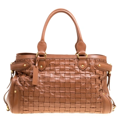 Pre-owned Escada Brown Woven Leather Horizontal Margaretha Tote