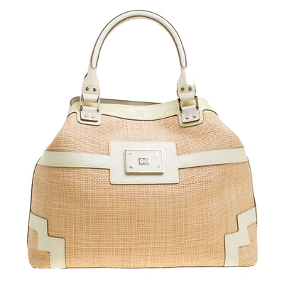 Pre-owned Anya Hindmarch Beige/cream Raffia And Patent Leather Tote