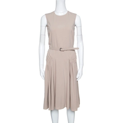 Pre-owned Ralph Lauren Brown Wool Gathered Belted Louisa Dress S