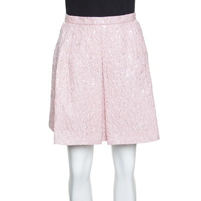 Pre-owned Giambattista Valli Pink Floral Embossed Jacquard Inverted Pleat Mini Skirt M