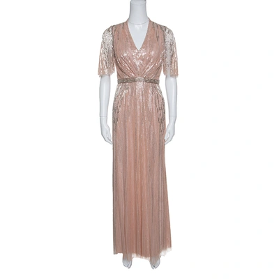 Pre-owned Jenny Packham Blush Pink Embellished Tulle Gown S