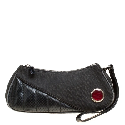 Pre-owned Dior Black Denim And Leather Motorcycle Rockabilly Wristlet Clutch