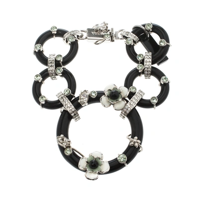 Pre-owned Prada Flower Power Black Plexiglas Crystal Floral Bedecked Link Bracelet
