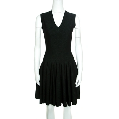 Pre-owned Alaïa Black And Green Lurex Knit V Neck Sleeveless Fit And Flare Dress M