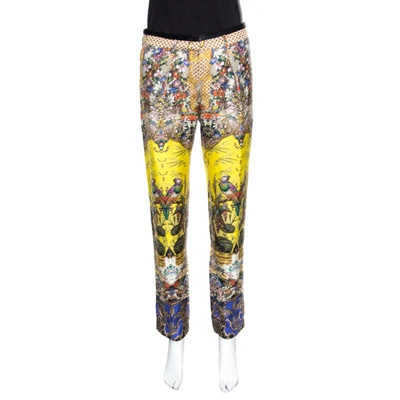 Pre-owned Roberto Cavalli Multicolor Floral And Bird Printed Silk Trousers S