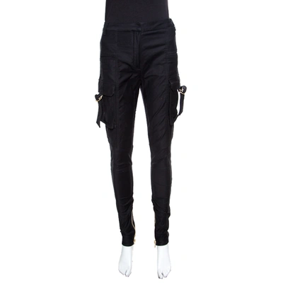 Pre-owned Balmain Black Cotton Ankle Zip Detail High Waisted Pants S