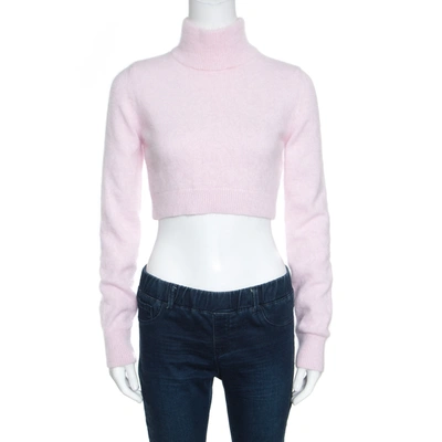 Pre-owned Balmain Pale Pink Wool Cropped High Neck Jumper S