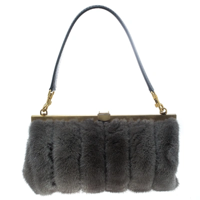 Pre-owned Dolce & Gabbana Dark Grey Mink Fur And Snakeskin Miss Sophia Clutch