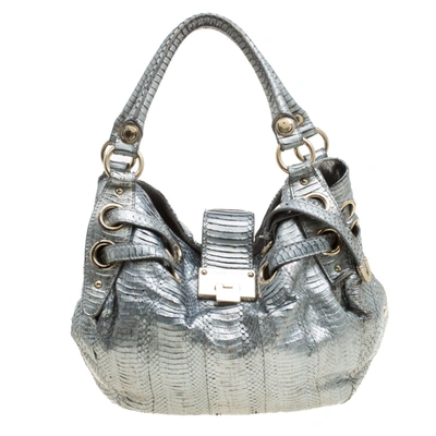 Pre-owned Jimmy Choo Silver Python Embossed Leather Riki Tote