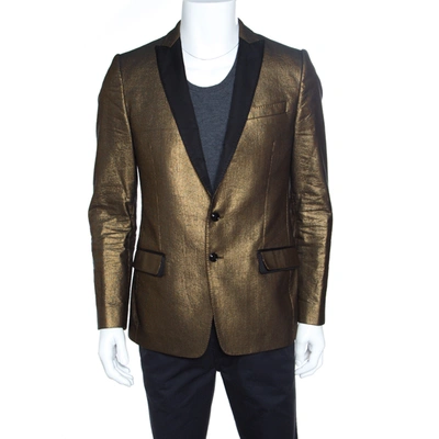 Pre-owned Dolce & Gabbana Gold Textured Contrast Lapel Detail Tailored Blazer L