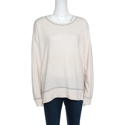 Pre-owned Brunello Cucinelli Cream Cashmere Contrast Piped Dolman Sleeve Sweater Xl