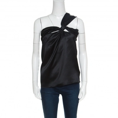 Pre-owned Dior Black Silk Satin Draped One Shoulder Top M