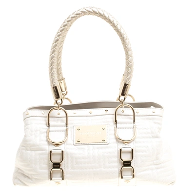 Pre-owned Versace White Quilted Leather Snap Out Of It Tote