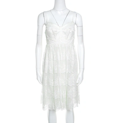 Pre-owned Dolce & Gabbana Off White Floral Scalloped Lace Babydoll Dress M In Cream