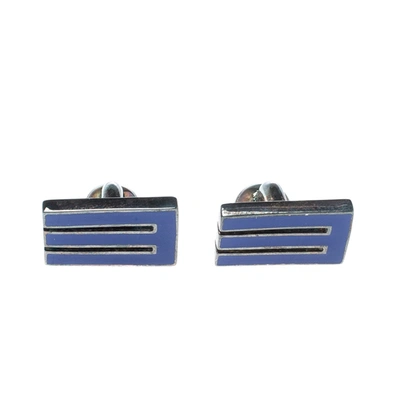 Pre-owned Etro E Blue Enamel Silver Tone Cufflinks