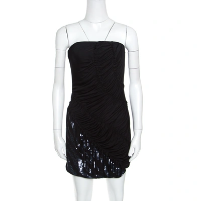 Pre-owned Emilio Pucci Black Sequin Embellished Ruched Strapless Dress M