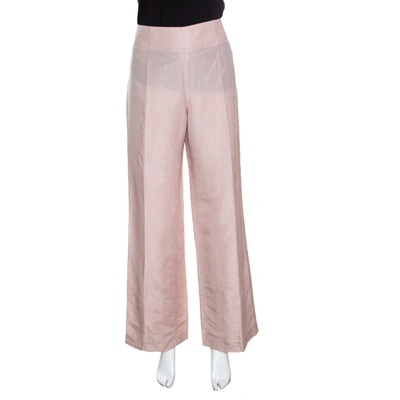Pre-owned Armani Collezioni Blush Pink Linen High Waist Wide Leg Pants M