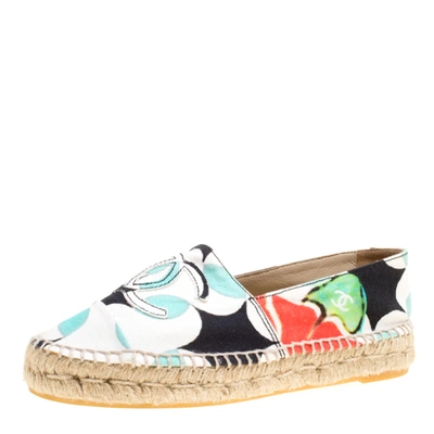 Pre-owned Chanel Multicolor Print Canvas Cc Espadrille Size 36