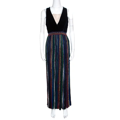 Pre-owned Missoni Velvet Bodice Detail Lurex Knit Sleeveless Maxi Dress S In Multicolor