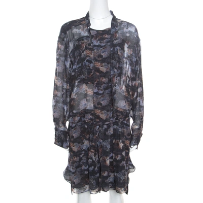 Pre-owned Isabel Marant Grey Printed Silk Belted Carla Dress M