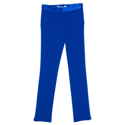 Pre-owned Diane Von Furstenberg Cobalt Blue Textured Crepe Genesis Long Pants Xs