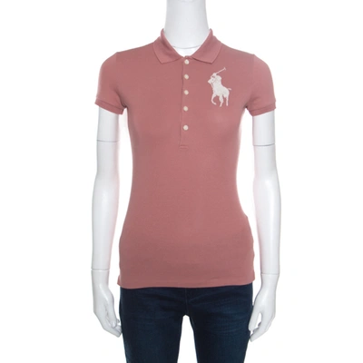 Pre-owned Ralph Lauren Blush Pink Cotton Beaded Logo Embellished Polo T- Shirt Xs