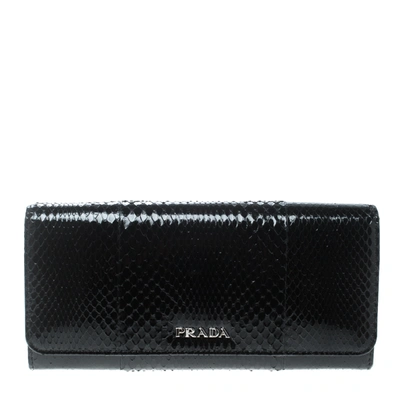 Pre-owned Prada Black Snakeskin Continental Wallet