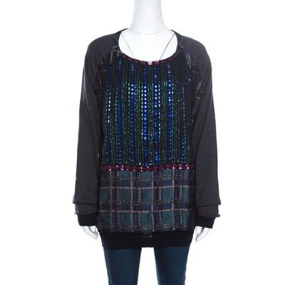 Pre-owned Marni Multicolor Crystal Embellished Bodice Detail Raglan Sleeve Pullover M