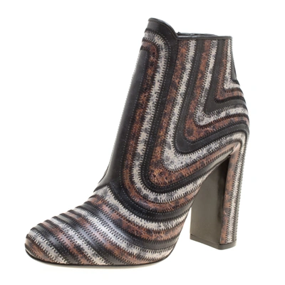 Pre-owned Ferragamo Multicolor Leather Feeling Zig Zag Block Heel Ankle Boots Size 38.5