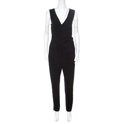 Pre-owned Lanvin Black Crepe Wrap Waistcoat Bodice Detail Tapered Jumpsuit S