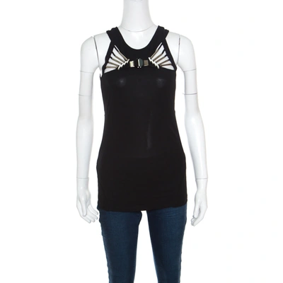Pre-owned Gucci Black Knit Metal Embellished Cut Out Detail Halter Top M