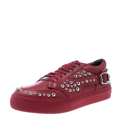 Pre-owned Jimmy Choo Red Studded Leather Roman Platform Sneakers Size 41