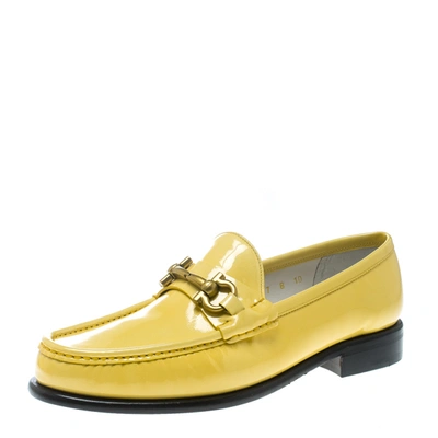 Pre-owned Ferragamo Women Yellow Patent Leather Mason Gancio Bit Loafers Size 38.5