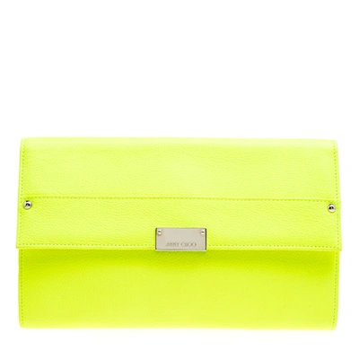 Pre-owned Jimmy Choo Fluorescent Green Leather Reese Wallet Clutch
