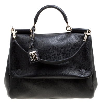 Pre-owned Dolce & Gabbana Black Soft Leather Large Sicily Top Handle Bag